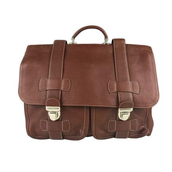 Abitare Mens Brown Leather Twin Pockets Top Handle Push Lock Messenger Bag